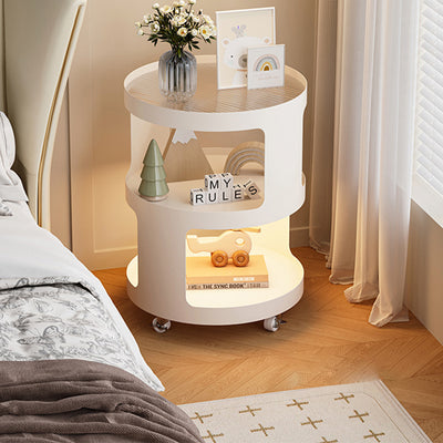 Moderner minimalistischer runder und quadratischer Beistelltisch aus Eisen und gestreiftem Glas mit 3 Ebenen für Wohnzimmer und Schlafzimmer 