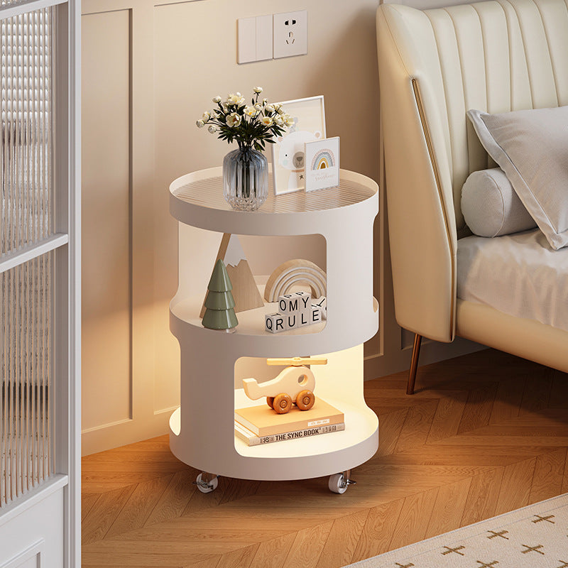 Moderner minimalistischer runder und quadratischer Beistelltisch aus Eisen und gestreiftem Glas mit 3 Ebenen für Wohnzimmer und Schlafzimmer 