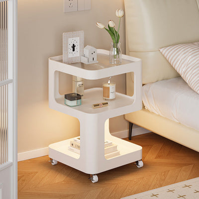 Moderner minimalistischer runder und quadratischer Beistelltisch aus Eisen und gestreiftem Glas mit 3 Ebenen für Wohnzimmer und Schlafzimmer 