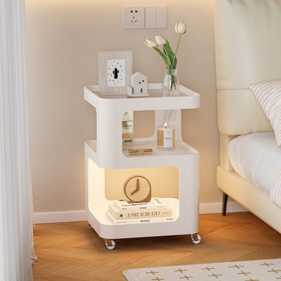 Moderner minimalistischer runder und quadratischer Beistelltisch aus Eisen und gestreiftem Glas mit 3 Ebenen für Wohnzimmer und Schlafzimmer 