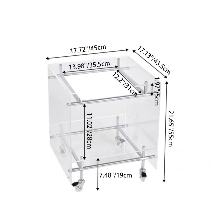 Zeitgenössischer nordischer Acryl- und Edelstahl-Vierkant-Beistelltisch mit 2 Ebenen für Wohnzimmer und Schlafzimmer 