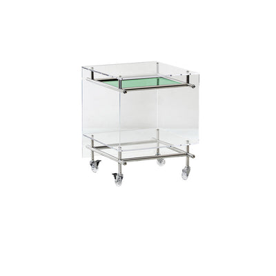 Zeitgenössischer nordischer Acryl- und Edelstahl-Vierkant-Beistelltisch mit 2 Ebenen für Wohnzimmer und Schlafzimmer 