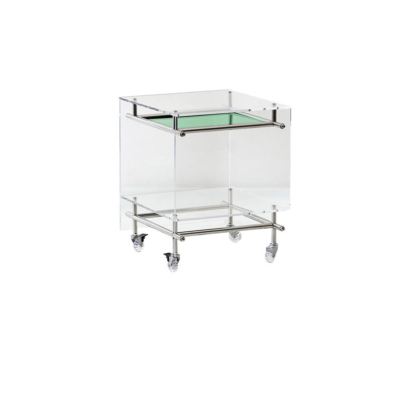 Zeitgenössischer nordischer Acryl- und Edelstahl-Vierkant-Beistelltisch mit 2 Ebenen für Wohnzimmer und Schlafzimmer 