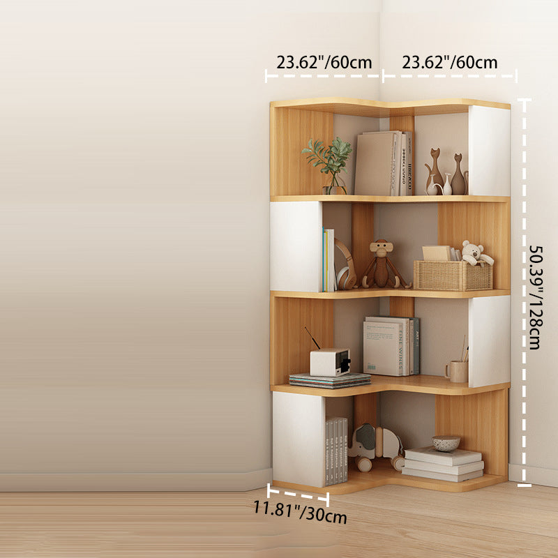 Contemporary Nordic Eco-Friendly Engineered Wood L-Shaped Corner Bookshelf With 4/5 Tiers For Home Office &amp; Study