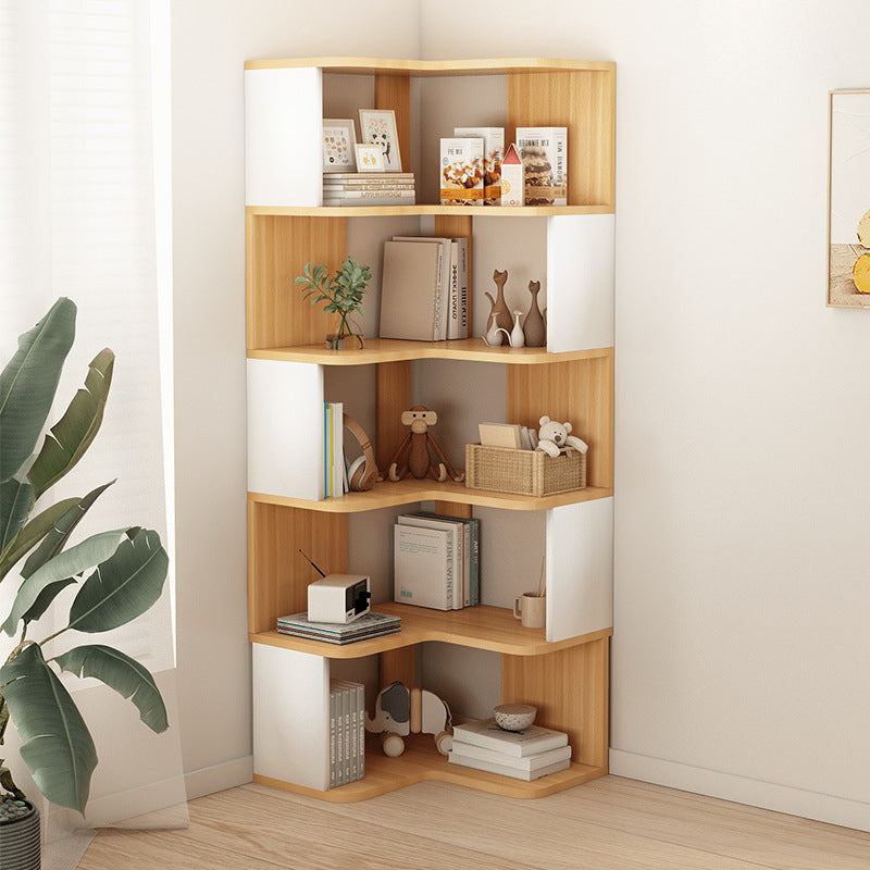 Contemporary Nordic Solid Wood L-Shaped Corner Bookshelf With 4/5 Tiers For Home Office & Study