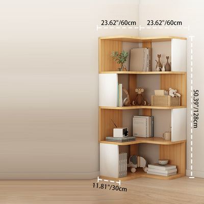 Contemporary Nordic Solid Wood L-Shaped Corner Bookshelf With 4/5 Tiers For Home Office & Study