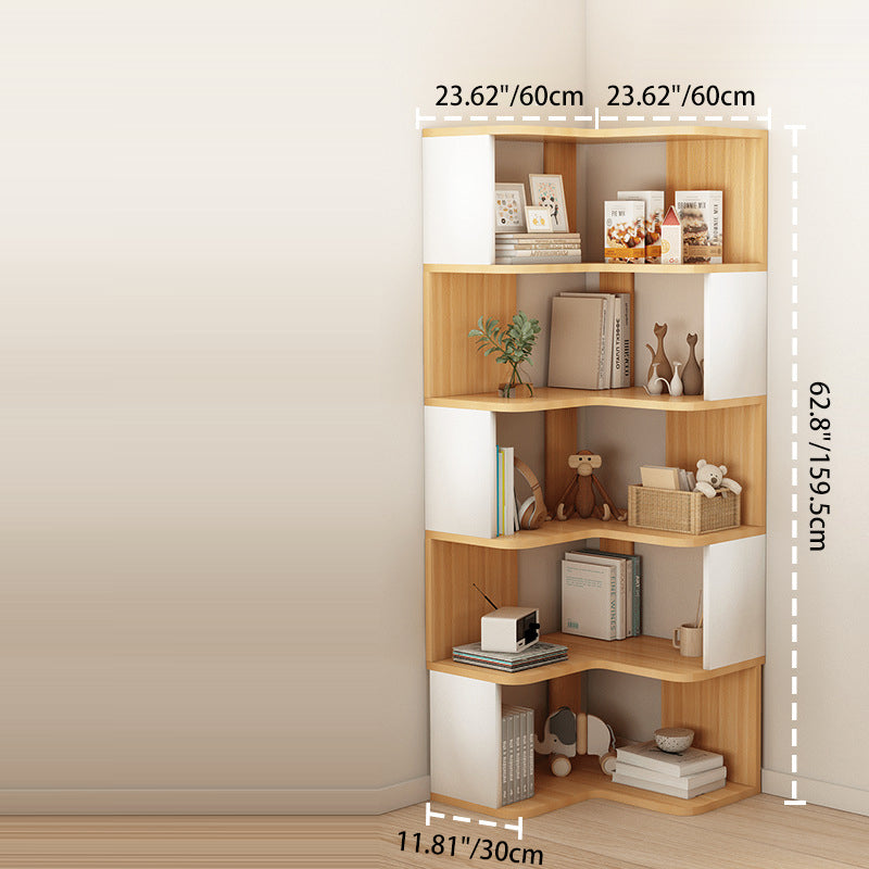 Contemporary Nordic Solid Wood L-Shaped Corner Bookshelf With 4/5 Tiers For Home Office & Study