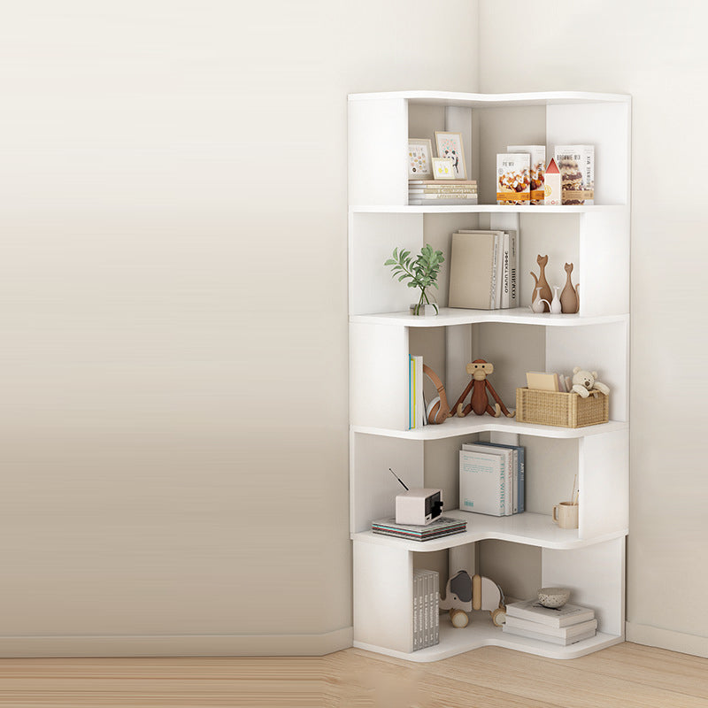 Contemporary Nordic Solid Wood L-Shaped Corner Bookshelf With 4/5 Tiers For Home Office & Study