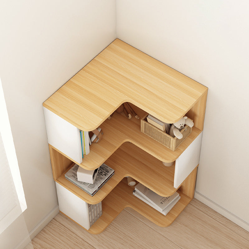 Contemporary Nordic Solid Wood L-Shaped Corner Bookshelf With 4/5 Tiers For Home Office & Study