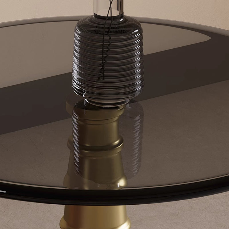 Zeitgenössischer Luxus Beistelltisch aus gehärtetem Glas, Eisen & Metall mit 1-Ablage für das Wohnzimmer 