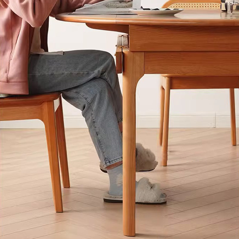 Contemporary Nordic Cherry Wood Round Extendable Dining Table With Foldable Design For 4/6/8 Seats