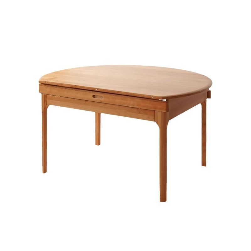 Contemporary Nordic Cherry Wood Round Extendable Dining Table With Foldable Design For 4/6/8 Seats