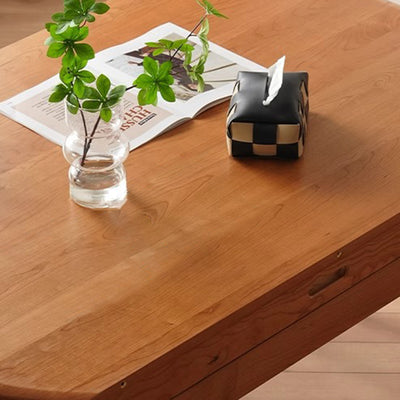 Table à manger ronde extensible en bois de cerisier nordique contemporain avec design pliable pour 4/6/8 places 