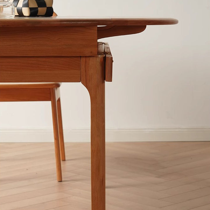 Contemporary Nordic Cherry Wood Round Extendable Dining Table With Foldable Design For 4/6/8 Seats