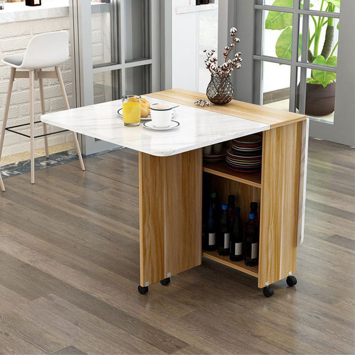 Modern Minimalist MDF Square &amp; Rectangular Folding Extendable Dining Table With Storage Cabinets For 6 Seats