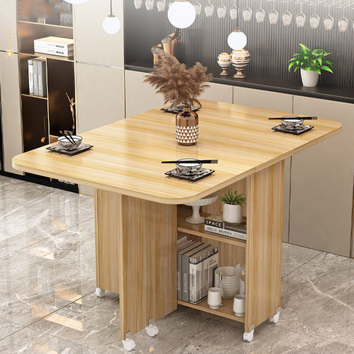 Modern Minimalist MDF Square &amp; Rectangular Folding Extendable Dining Table With Storage Cabinets For 6 Seats