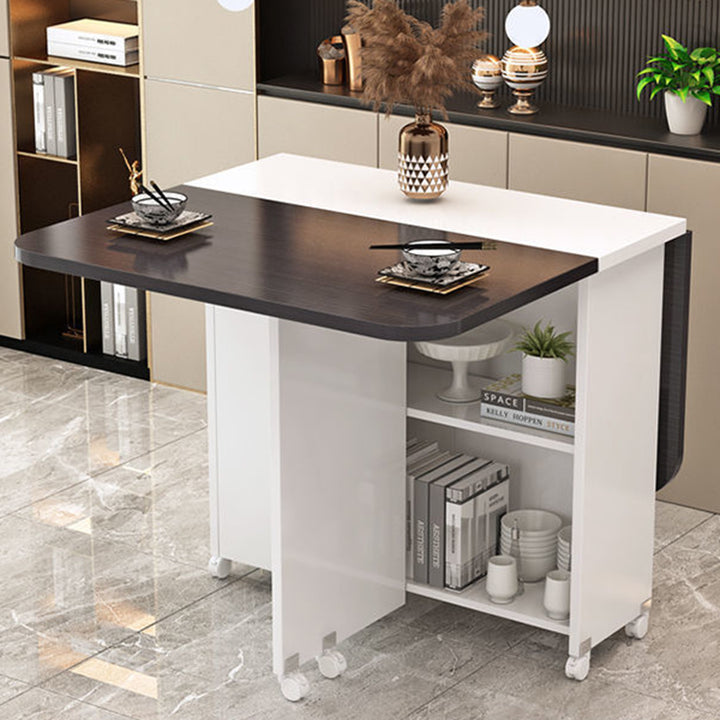 Modern Minimalist MDF Square &amp; Rectangular Folding Extendable Dining Table With Storage Cabinets For 6 Seats