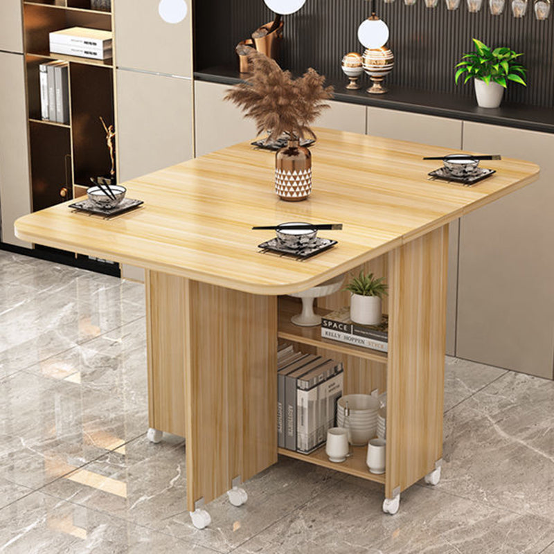 Modern Minimalist MDF Square &amp; Rectangular Folding Extendable Dining Table With Storage Cabinets For 6 Seats