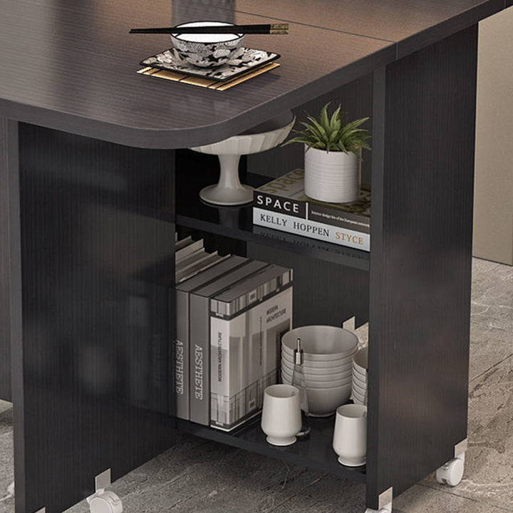 Modern Minimalist MDF Square &amp; Rectangular Folding Extendable Dining Table With Storage Cabinets For 6 Seats