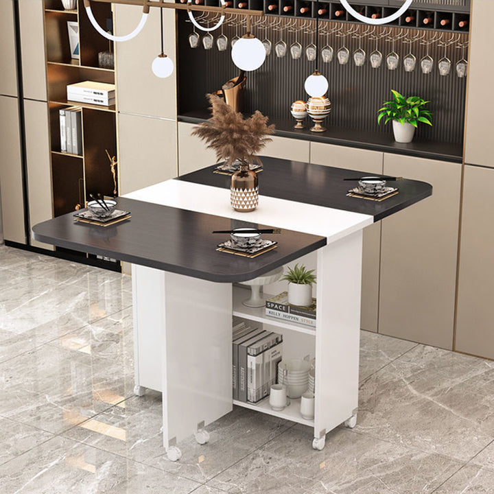 Modern Minimalist MDF Square &amp; Rectangular Folding Extendable Dining Table With Storage Cabinets For 6 Seats