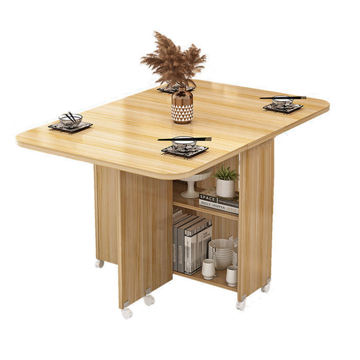 Modern Minimalist MDF Square &amp; Rectangular Folding Extendable Dining Table With Storage Cabinets For 6 Seats