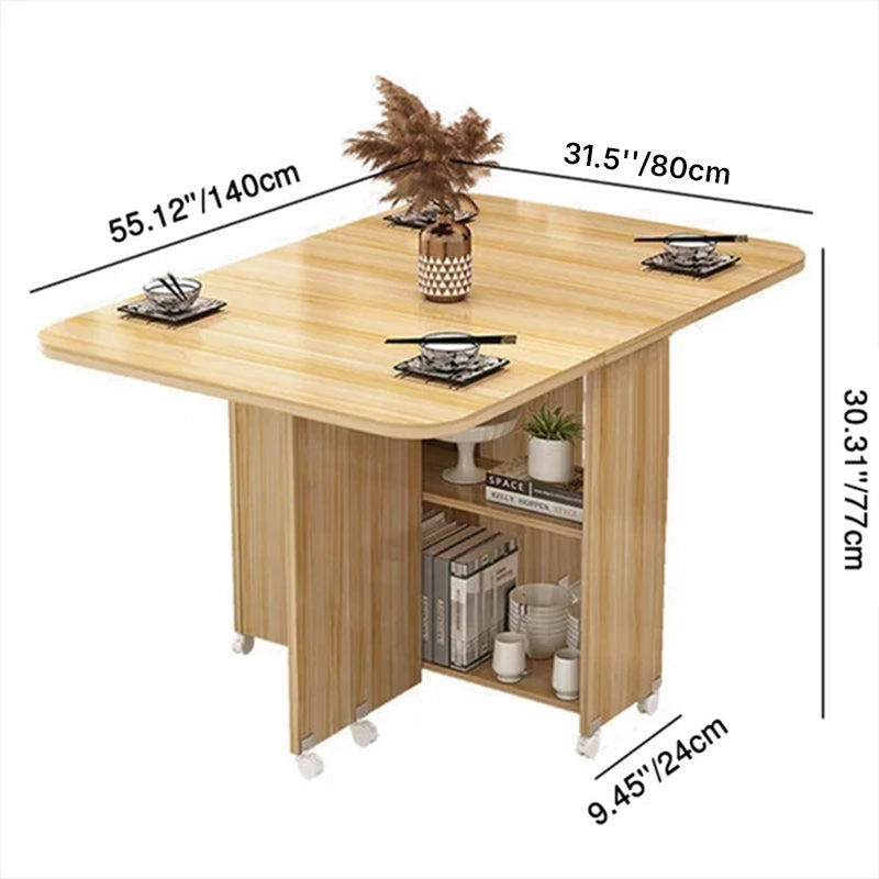 Modern Minimalist MDF Square &amp; Rectangular Folding Extendable Dining Table With Storage Cabinets For 6 Seats