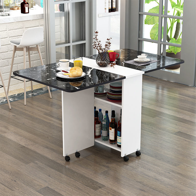 Modern Minimalist MDF Square &amp; Rectangular Folding Extendable Dining Table With Storage Cabinets For 6 Seats