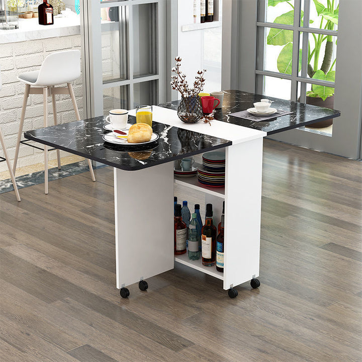 Modern Minimalist MDF Square &amp; Rectangular Folding Extendable Dining Table With Storage Cabinets For 6 Seats