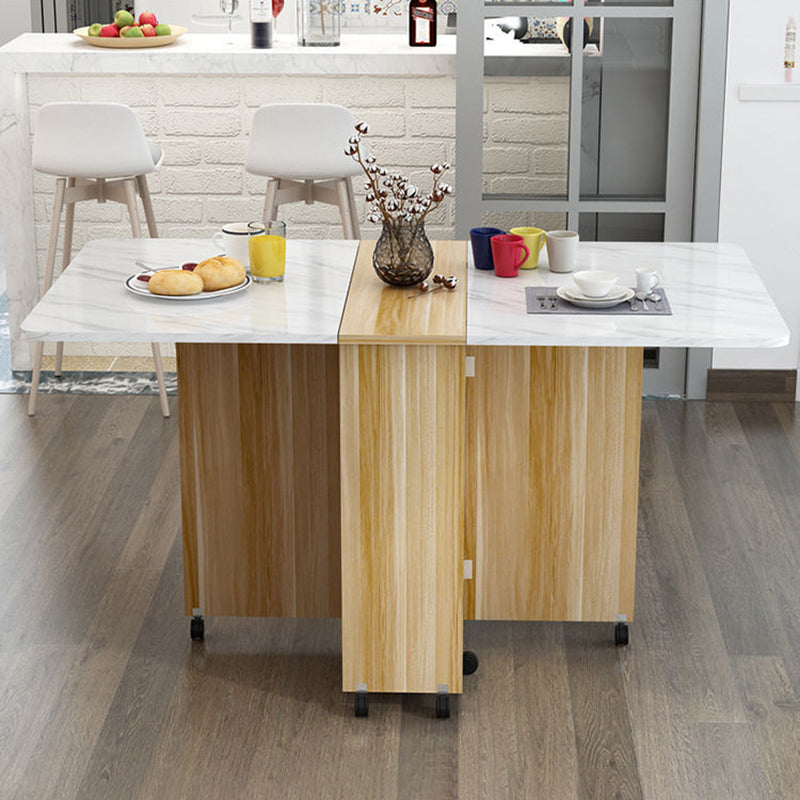 Modern Minimalist MDF Square &amp; Rectangular Folding Extendable Dining Table With Storage Cabinets For 6 Seats
