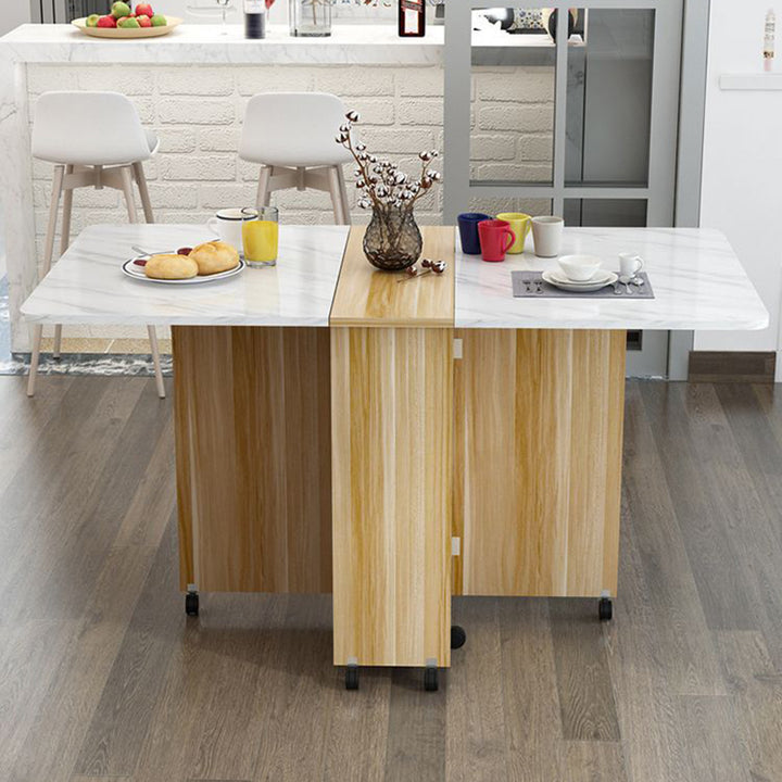 Modern Minimalist MDF Square &amp; Rectangular Folding Extendable Dining Table With Storage Cabinets For 6 Seats