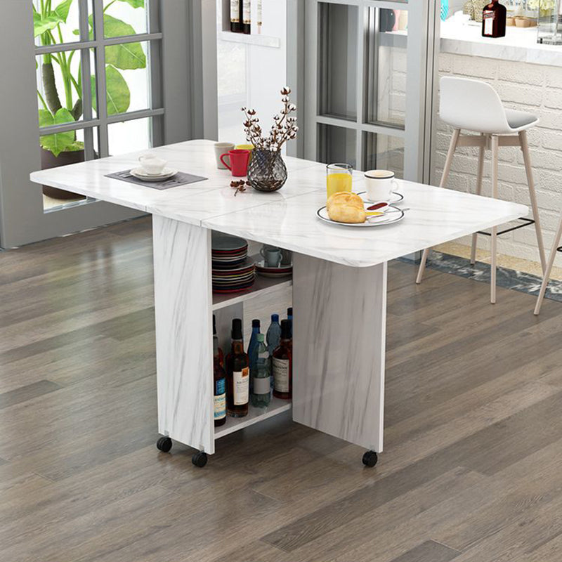 Modern Minimalist MDF Square &amp; Rectangular Folding Extendable Dining Table With Storage Cabinets For 6 Seats