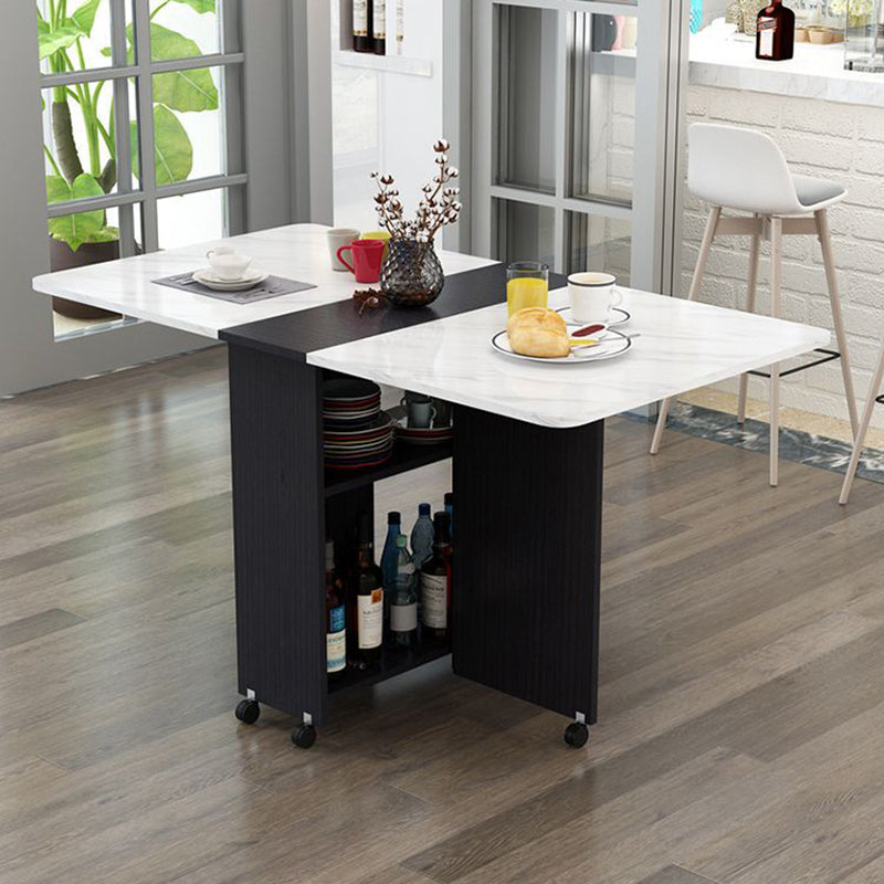 Modern Minimalist MDF Square &amp; Rectangular Folding Extendable Dining Table With Storage Cabinets For 6 Seats