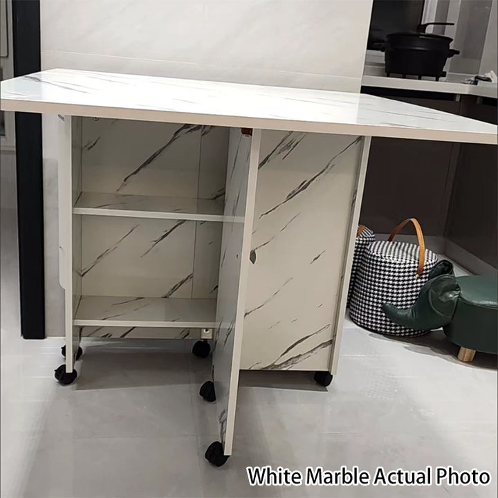 Modern Minimalist MDF Square &amp; Rectangular Folding Extendable Dining Table With Storage Cabinets For 6 Seats
