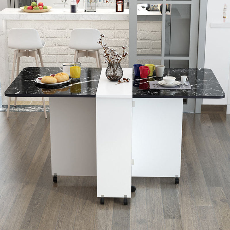 Modern Minimalist MDF Square &amp; Rectangular Folding Extendable Dining Table With Storage Cabinets For 6 Seats