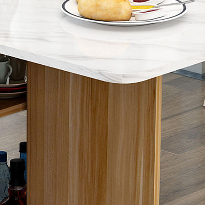 Modern Minimalist MDF Square &amp; Rectangular Folding Extendable Dining Table With Storage Cabinets For 6 Seats