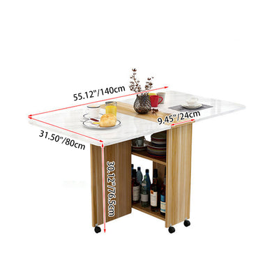 Modern Minimalist MDF Square & Rectangular Folding Extendable Dining Table With Storage Cabinets For 6 Seats