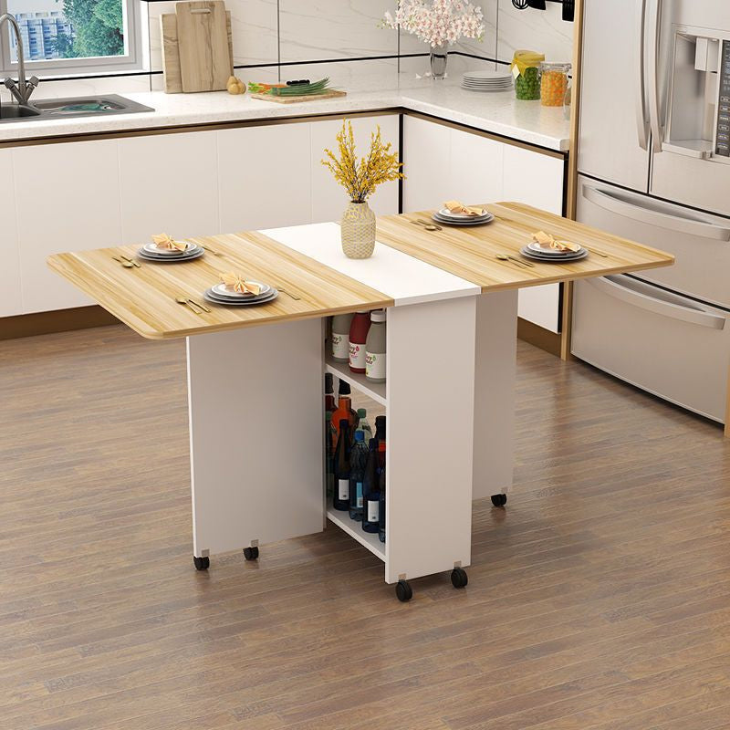 Modern Minimalist MDF Square &amp; Rectangular Folding Extendable Dining Table With Storage Cabinets For 6 Seats
