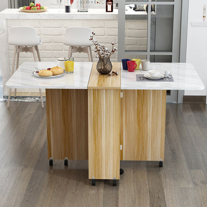 Modern Minimalist MDF Square &amp; Rectangular Folding Extendable Dining Table With Storage Cabinets For 6 Seats