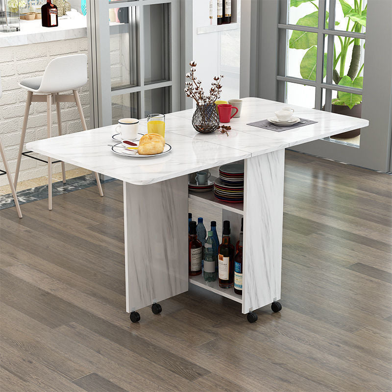 Modern Minimalist MDF Square &amp; Rectangular Folding Extendable Dining Table With Storage Cabinets For 6 Seats