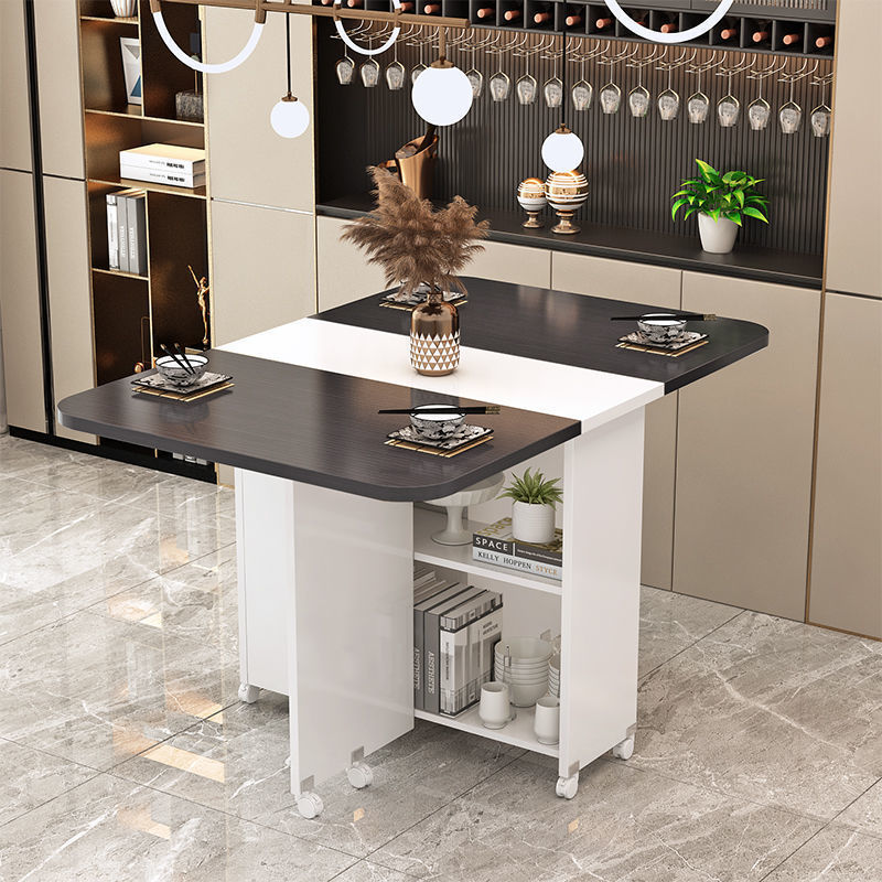 Modern Minimalist MDF Square &amp; Rectangular Folding Extendable Dining Table With Storage Cabinets For 6 Seats