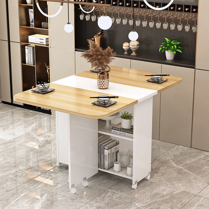 Modern Minimalist MDF Square &amp; Rectangular Folding Extendable Dining Table With Storage Cabinets For 6 Seats