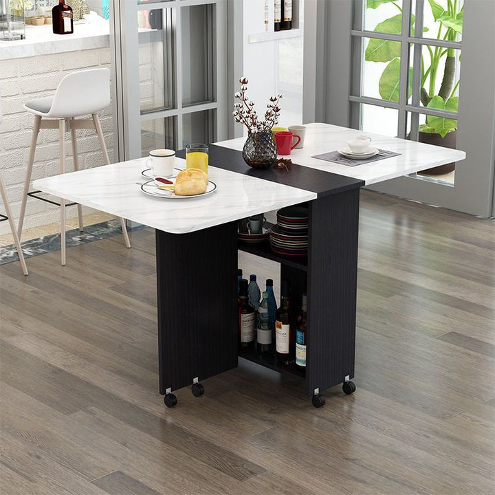 Modern Minimalist MDF Square &amp; Rectangular Folding Extendable Dining Table With Storage Cabinets For 6 Seats