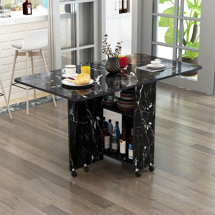 Modern Minimalist MDF Square &amp; Rectangular Folding Extendable Dining Table With Storage Cabinets For 6 Seats