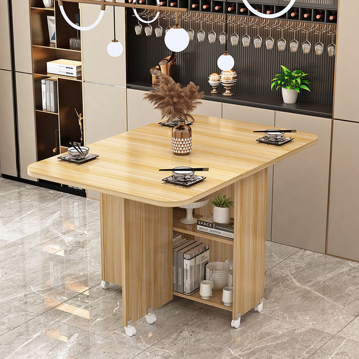 Modern Minimalist MDF Square &amp; Rectangular Folding Extendable Dining Table With Storage Cabinets For 6 Seats