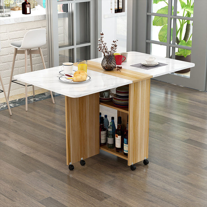 Modern Minimalist MDF Square &amp; Rectangular Folding Extendable Dining Table With Storage Cabinets For 6 Seats