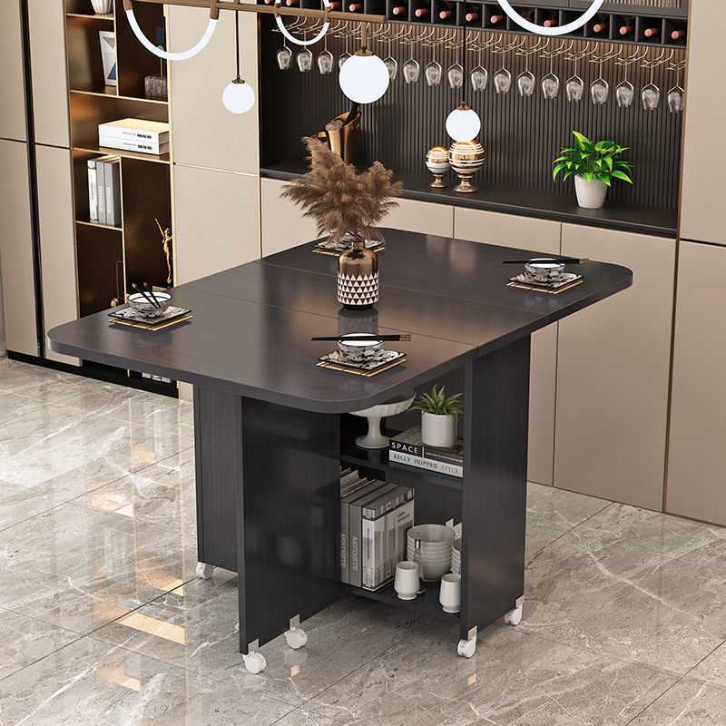 Modern Minimalist MDF Square &amp; Rectangular Folding Extendable Dining Table With Storage Cabinets For 6 Seats