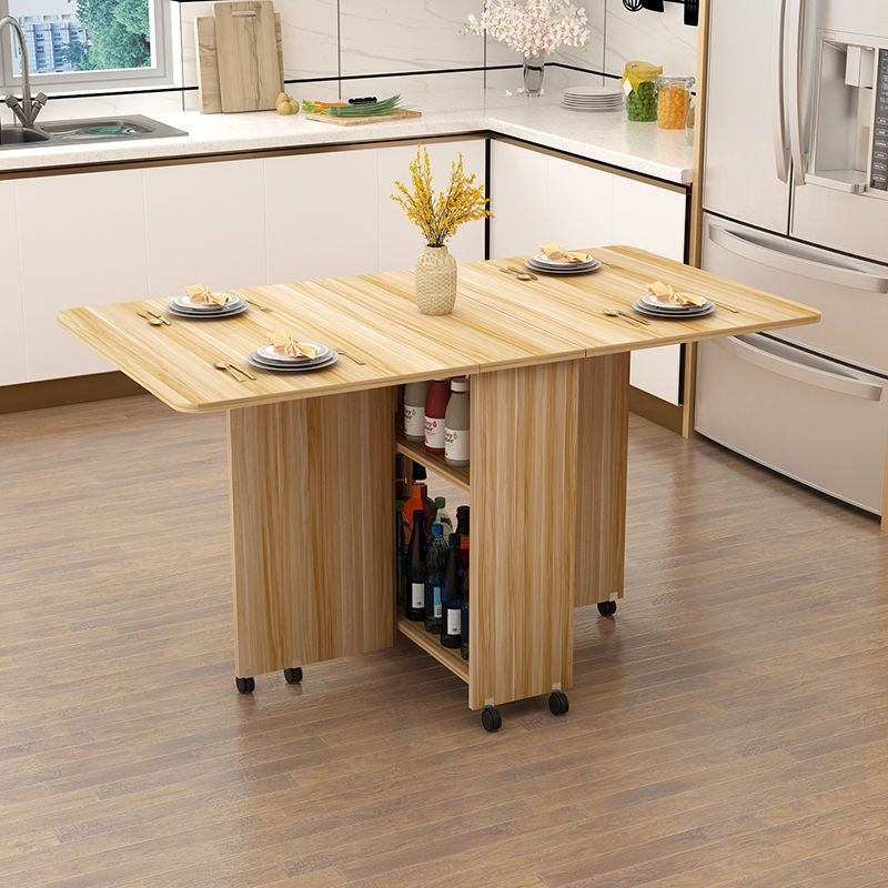 Modern Minimalist MDF Square &amp; Rectangular Folding Extendable Dining Table With Storage Cabinets For 6 Seats