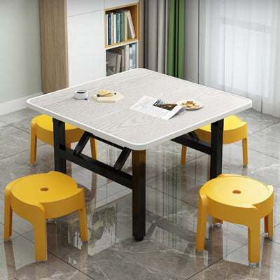 モダンミニマリストMDF＆カーボンスチール長方形ダイニングテーブル、4/6席用折りたたみデザイン 