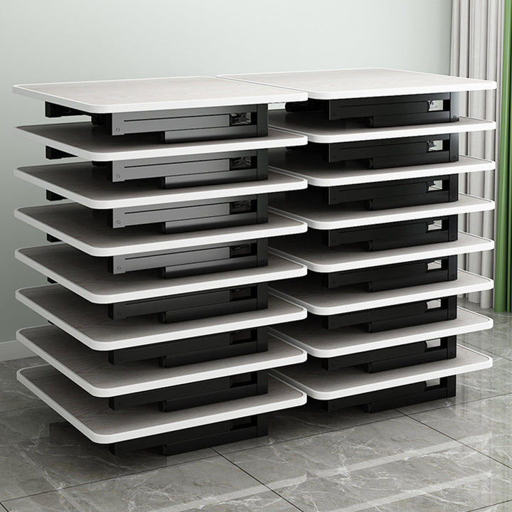 モダンミニマリストMDF＆カーボンスチール長方形ダイニングテーブル、4/6席用折りたたみデザイン 