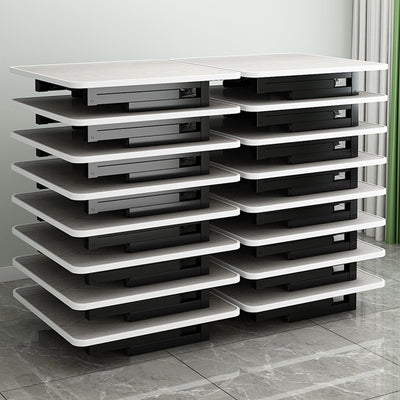 モダンミニマリストMDF＆カーボンスチール長方形ダイニングテーブル、4/6席用折りたたみデザイン 